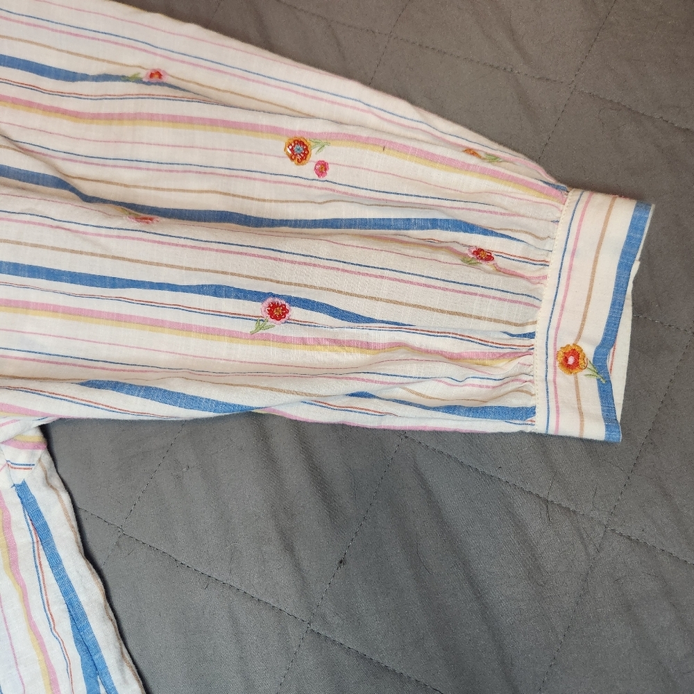Pilcro Womens Size Medium Bella‎ Femme Buttondown Crochet Beaded Blouse Striped - Picture 3 of 10
